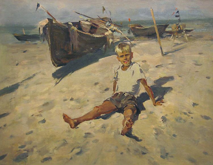 unknow artist Russov-Lev-Boy-and-Sea-rus13bw oil painting picture